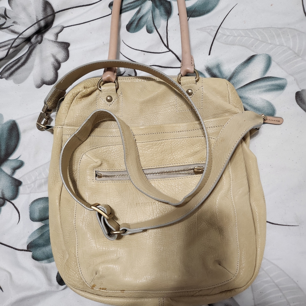 Brunello Cucinelli Cream Leather Shoulder Bag